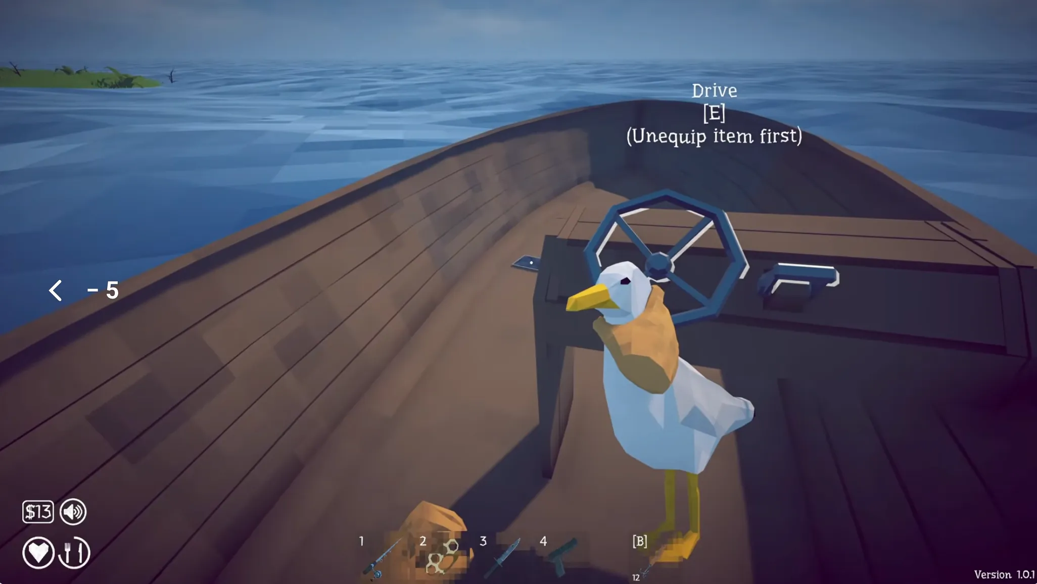 Driving the boat in How to Fish with the Drive prompt, heading to a new island