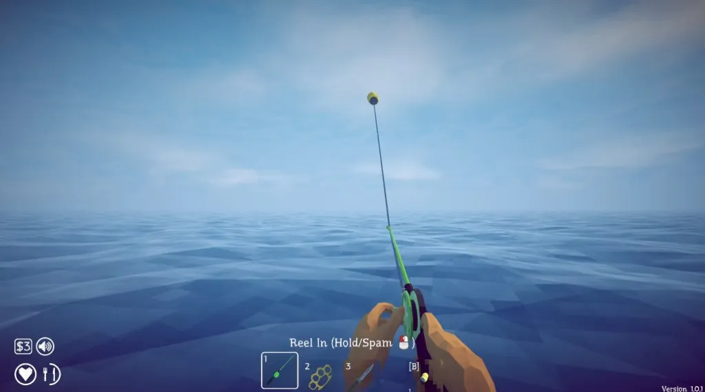 A normal cast with the Reel In prompt active in How to Fish — what a working bite looks like